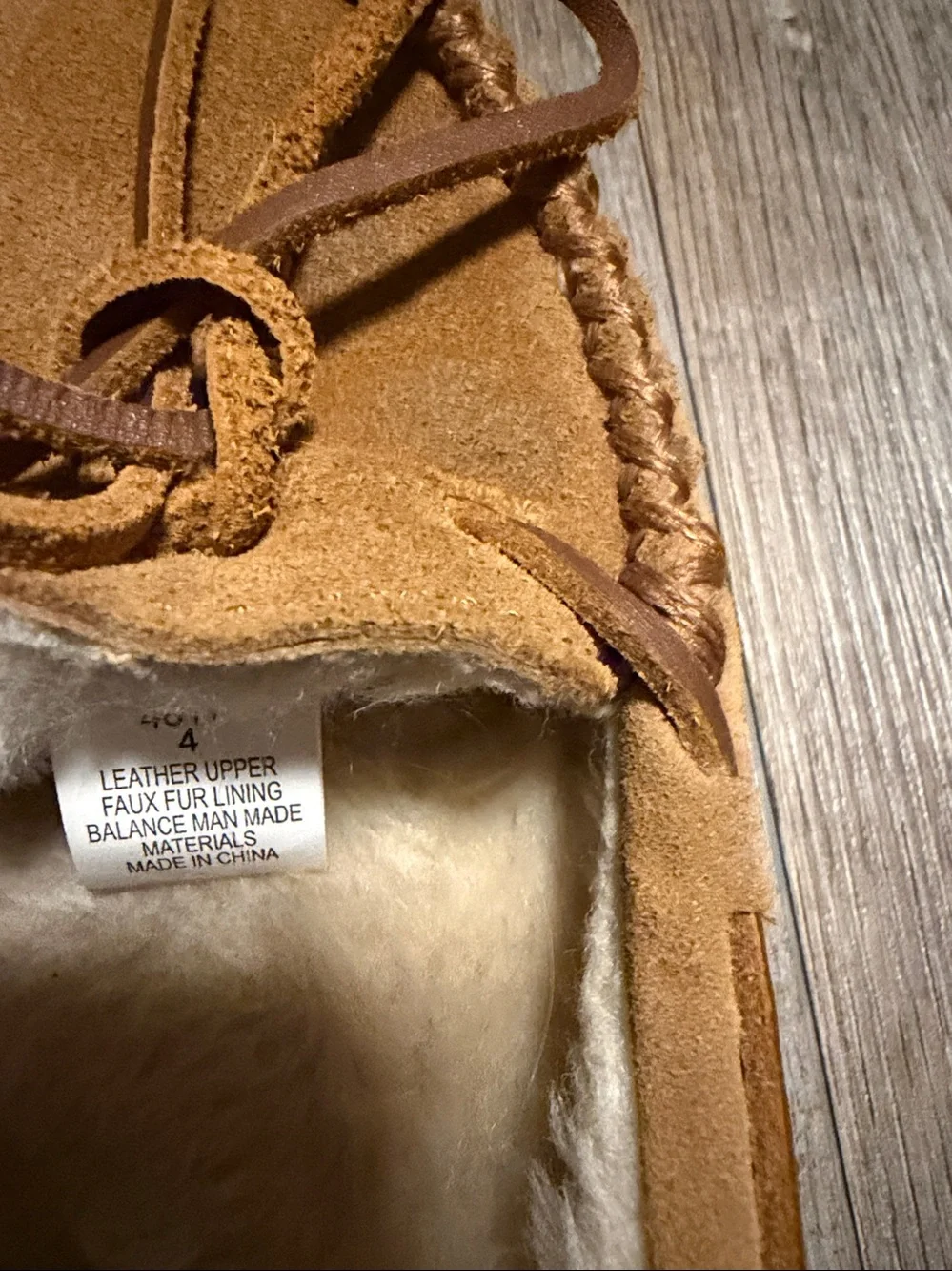 Minnetonka Kids Tan Suede Moccasin Slippers with Faux Fur